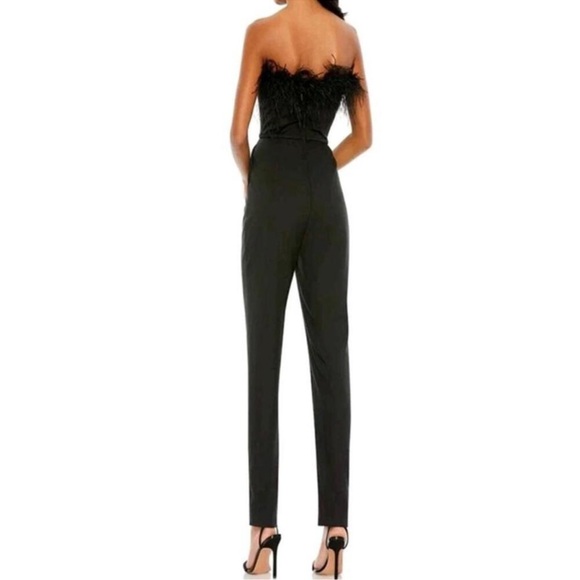 NWT Mac Duggal 68146 Evening Jumpsuit with Black Feather Bodice - Size 0 - Picture 2 of 6